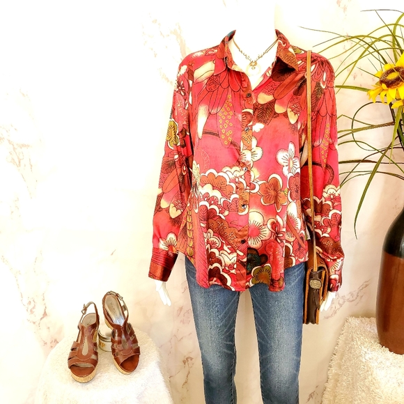 Chico's Tops - Chico's silky abstract print button front shirt